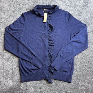 J.Crew Ruffle Cardigan Sweater Navy Blue Women’s Size L Style J6371 NWT